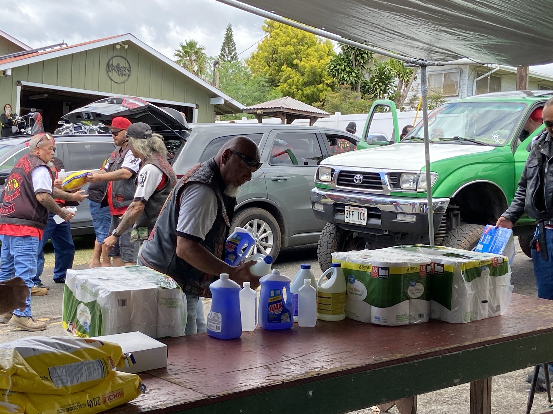 Club members organize supplies for the Pāhala Senior Center