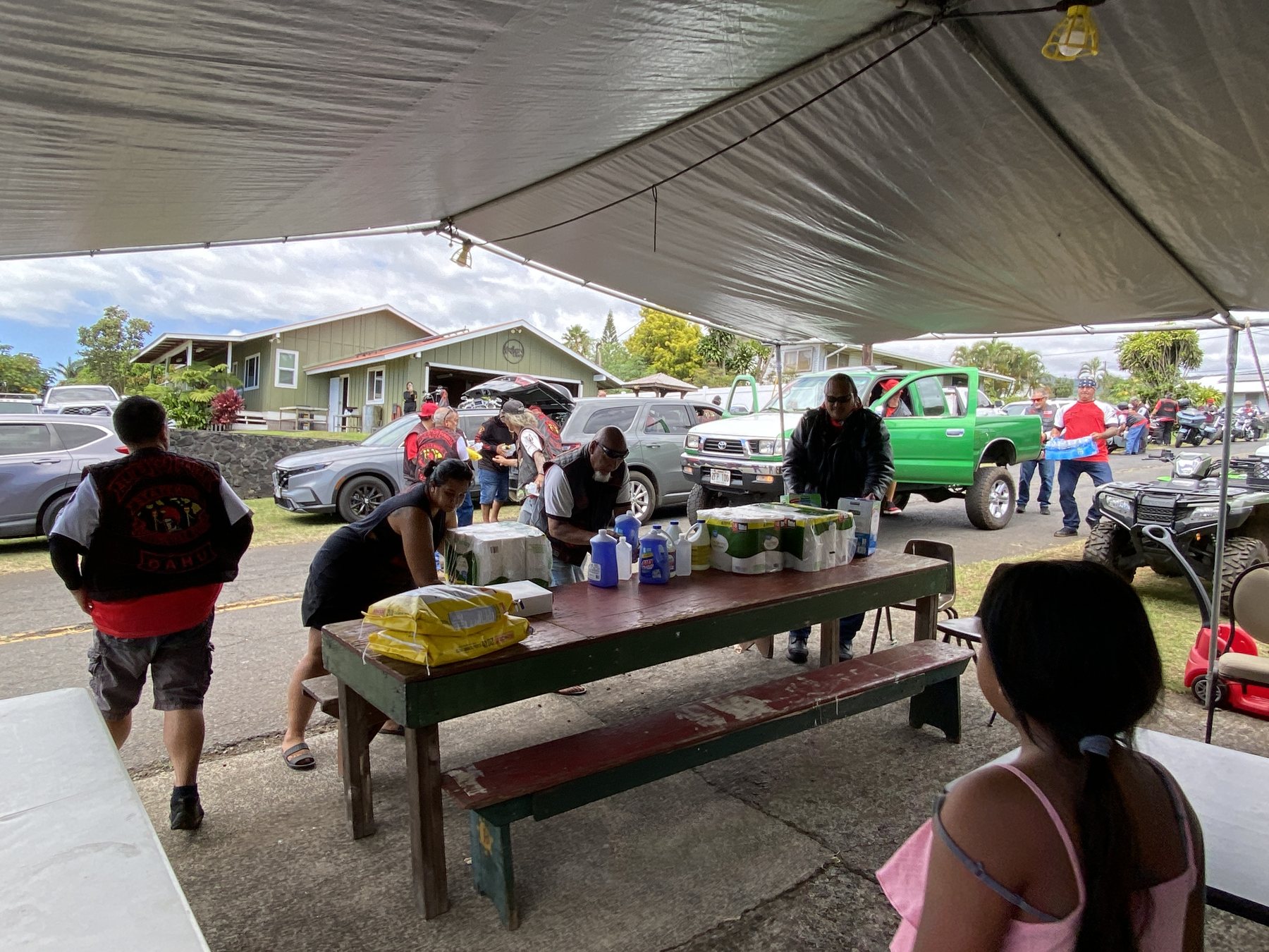 Donated supplies fill the Kaumahana Hub tables