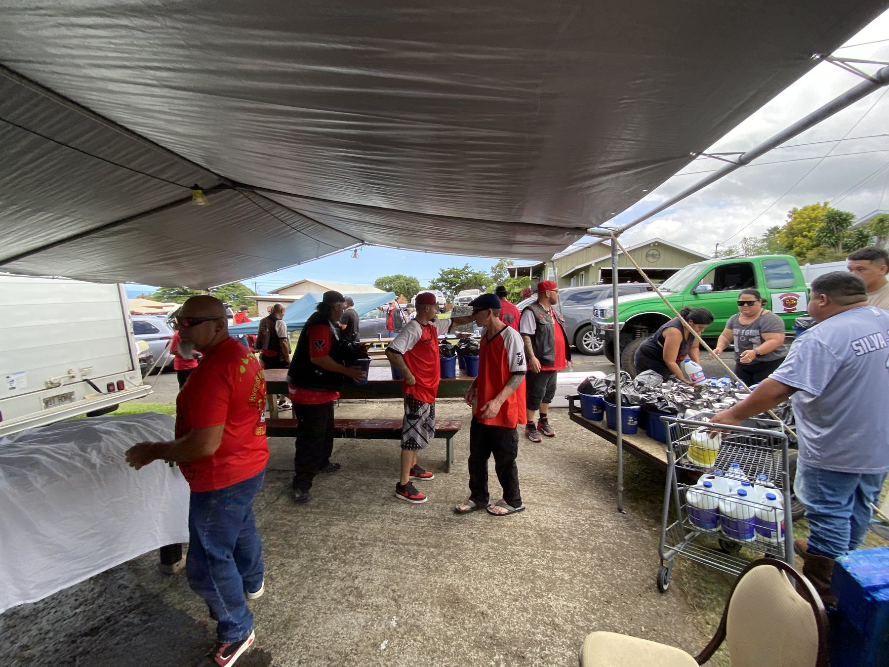 Members prepare supplies for delivery to Pāhala seniors
