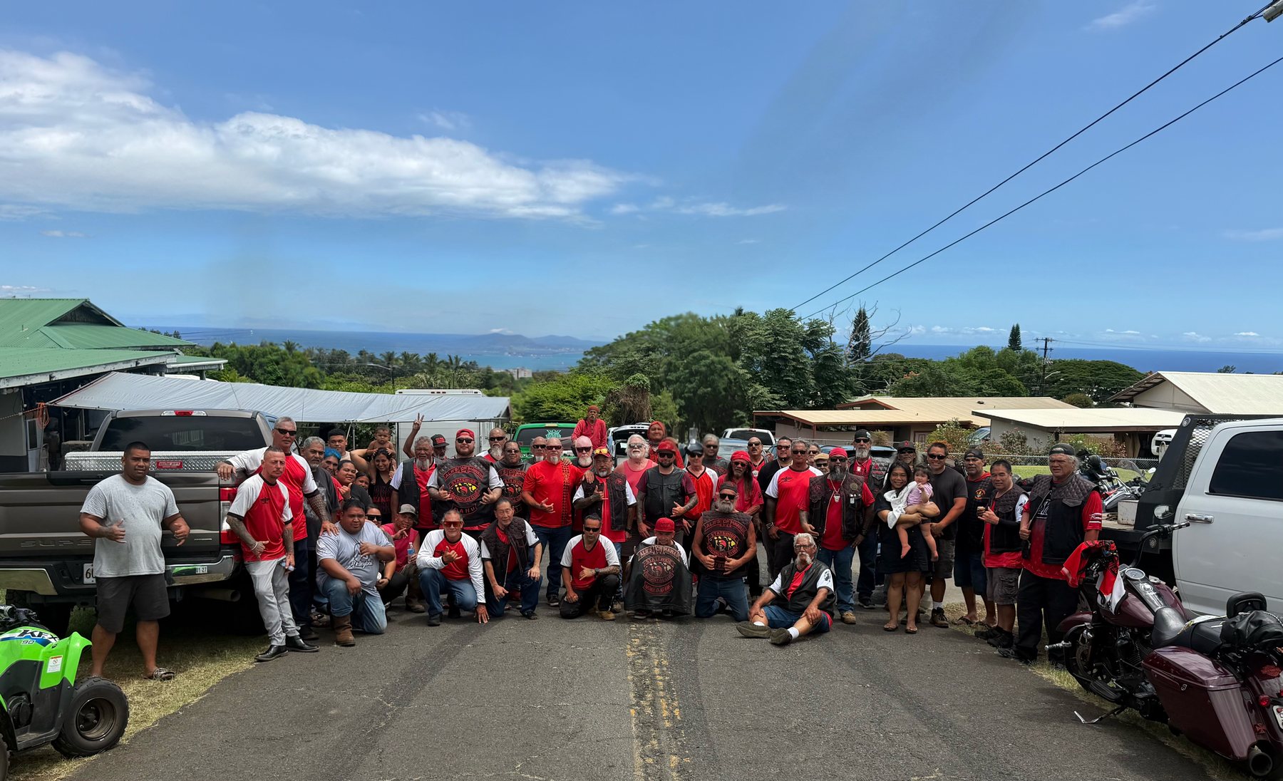 Aliʻi’s of Hawaiʻi Statewide Motorcycle Club members gather at Kaumahana Hub
